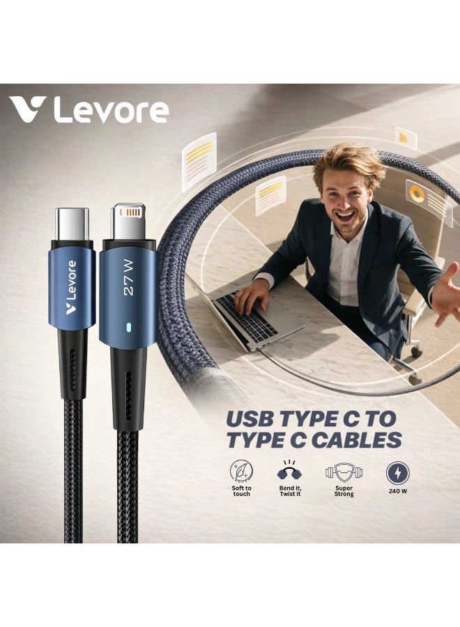 LEVORE 1M Nylon Braided 27w USB C to Lightning Cable  LC8412-BL - Image 3